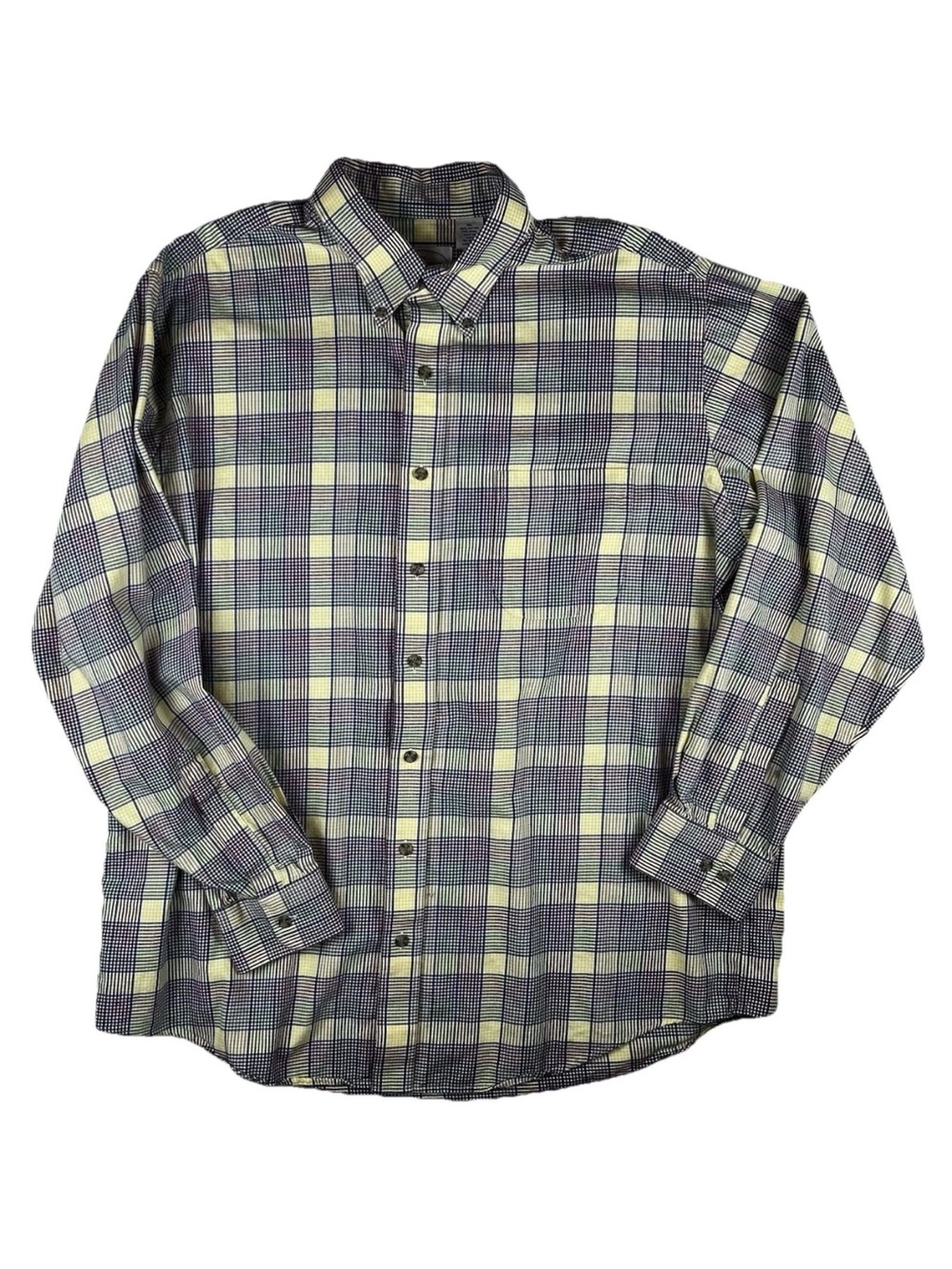 Jacob Miller XL Wool Cotton Blend Button Down Shirt Mix Plaid Yellow Red Black